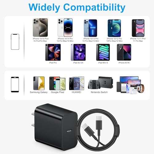 iPhone 17 16 15 Charger Fast Charging 6FT - 20W USB C Charger Block - color: Black, size: 6FT