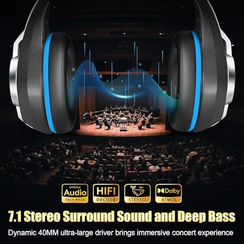 2.4GHz Wireless Gaming Headsets for PS5/PS4/Switch, New RGB Bluetooth 5.4 Noise Cancelling Gaming Headphones with 7.1 Surround Sound, 40mm Drivers, 276g Ultraligero, Memory Foam, 40Hrs Audífonos Gamer