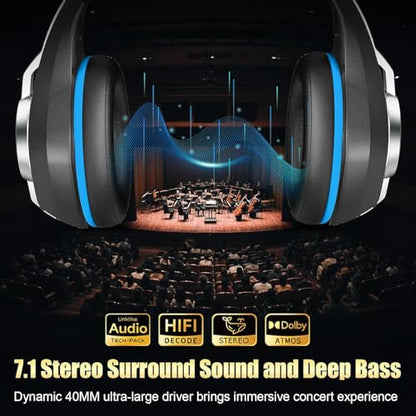 2.4GHz Wireless Gaming Headsets for PS5/PS4/Switch, New RGB Bluetooth 5.4 Noise Cancelling Gaming Headphones with 7.1 Surround Sound, 40mm Drivers, 276g Ultraligero, Memory Foam, 40Hrs Audífonos Gamer