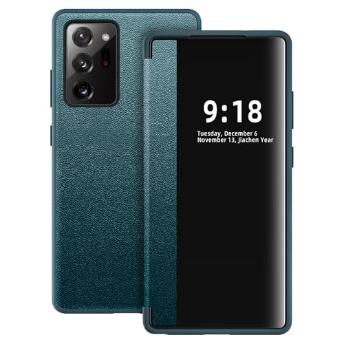 Flip Case for Samsung Galaxy Note 20 Ultra Case S View, Frosted Translucent Window Clear View Folio Protective Phone Case, 360 Degree Full Body Shockproof Flip Cover Case for Note 20 Ultra 5G (Green) - color: Green, size: Note 20 Ultra