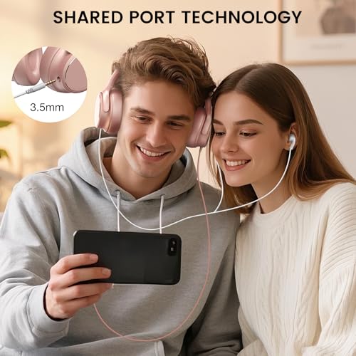 USB C Wired Over-Ear Headphones with Microphone - color: New Rose Gold