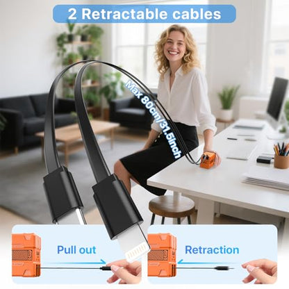 2 in 1 Retractable Gan Wall Charger with Dual Cables, Fast Charging 45W Retractable Phone Charger Wall Plug with 2 Charging Cable, USB C Chargers Block for iPhone 17 16 15 14 13, LG,Pixel - color: Orange