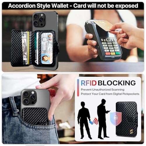 for Magsafe Wallet Magnetic Phone Wallet Card Holder for iPhone 17 16 15 14 13 Pro Max Plus, 5 Slots RFID Blocking, Strong Magnet, Luxury Leather Mag Safe Wallet for Women Men, Black - color: Carbon Fiber Black