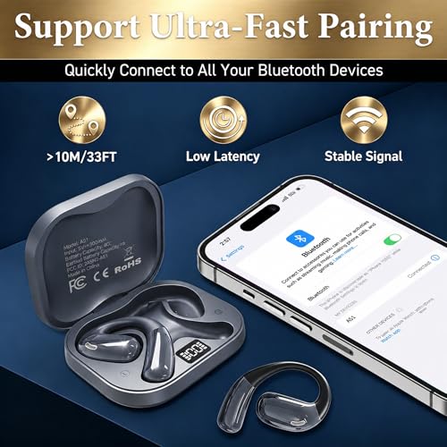 Open Ear Headphones, Wireless Headphones with Smart Digital Display & Mic - color: Gray