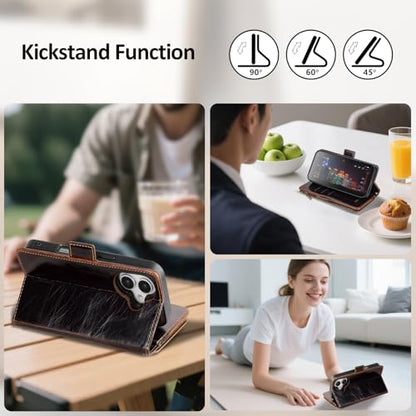 Antsturdy Compatible with MagSafe iPhone 17 Wallet Case,Coffee | Detachable Magnetic Credit Card Holder,RFID Blocking,PU Leather Zipper Purse,Wrist Strap Kickstand,Flip Phone Cover for Women - color: (Detachable with Magsafe)-Coffee