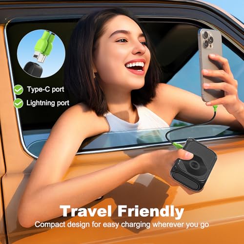 SEANCHEER P05 Portable Charger, Magnetic Power Bank, Small Wireless PowerBank, Battery Pack10000mAh Travel Essentials Fast Charging with Built in Cable, Foldable Wall Plug for iPhone,Samsung,Andriod - color: Black