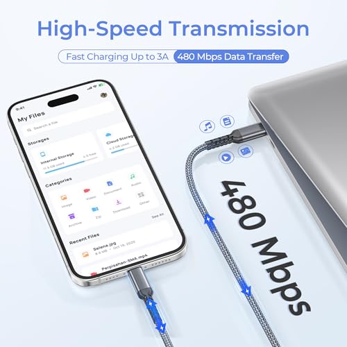 Basesailor USB C to Lightning Charger Cable 6.6FT with USB A Adapter - color: Gray, size: 6.6FT/2M