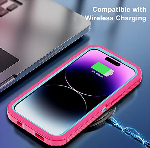 for iPhone 14 Pro Max Case with 2 Screen Protector, Heavy Duty Shockproof Drop Proof Military Rugged 3-Layer Tough Durable Protective Cover for Apple iPhone 14 Pro Max 6.7" (Pink/Blue) - color: Pink/Blue