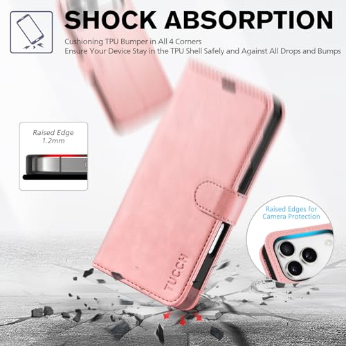 TUCCH Wallet Case for iPhone 17 Pro (6.3") 2025, 4 Card Holders, Rose Gold | RFID Blocking, Viewing Stand, Shockproof TPU Shell, PU Leather, Magnetic Closure, Protective Folio Flip Cover - color: Rose Gold