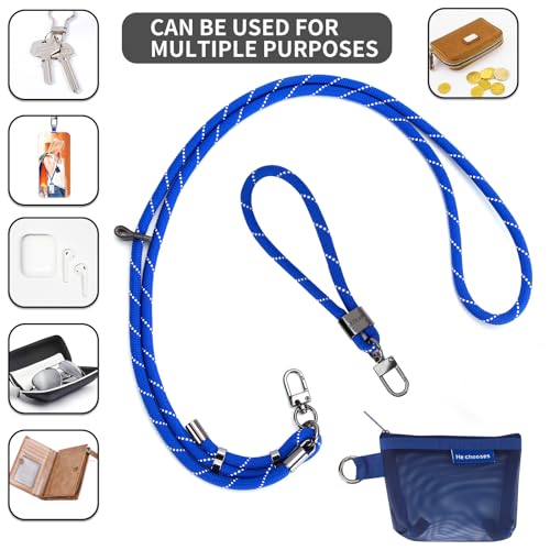 HOTEMIA Phone Lanyard and Wrist Straps, Adjustable Cell Phone Lanyard Crossbody with Detachable Wallet, 8mm Thick iPhone Lanyard for Around the Neck (Blue+Wallet) - color: Blue+wallet