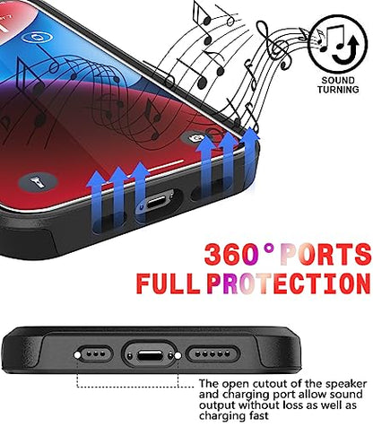 Diverbox for iPhone 14 case [Shockproof] [Dropproof] [Tempered Glass Screen Protector ],Heavy Duty Protection Phone Case Cover for Apple iPhone 14 (Black-2in1) - color: BLACK-2in1