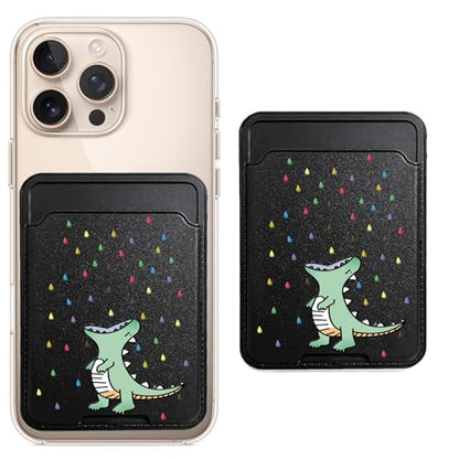 Unov Adhesive Phone Card Holder With Dino Rainbow Dinosaur Dragon Design Stick-on Wallet ID Credit Card Pouch Sleeve Pocket for Pixel iPhone Motolora Galaxy iPad Tablet All Cell Phone Black - color: Rainbow Dinosaur