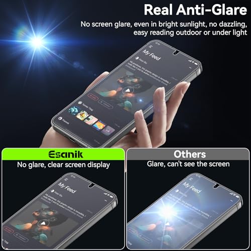 Esanik for S25 Plus Anti Reflective Screen Protector, Anti-Glare & Fingerprint Unlock Compatible, Matte PET Film [Non-Glass], Auto-alignment Frame, Anti-Fingerprint, Smooth as Silk, 2+2 Pack - size: S25 Plus-6.7 inch