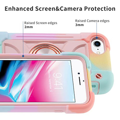MARKILL Compatible with iPhone 8 Plus/6 Plus Case,iPhone 7 Plus case/iPhone 6S Plus Case 5.5 Inch with Ring Stand, Heavy-Duty Military Grade Shockproof Phone Cover. - color: Rainbow Pink, size: iPhone 8 Plus/iPhone 7 Plus/6S Plus/6 Plus 5.5"