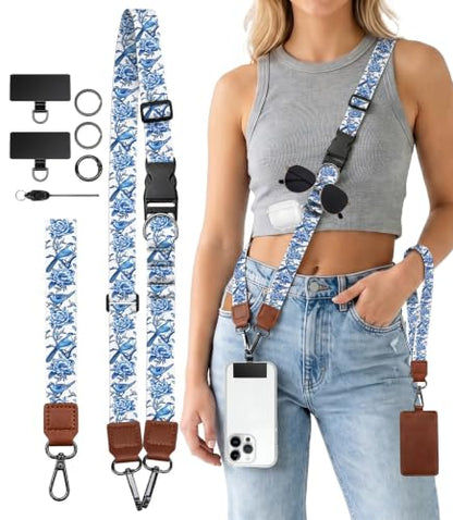 Bird Floral Phone Lanyard Crossbody Wrist Strap Around Neck Women - color: Bird Floral