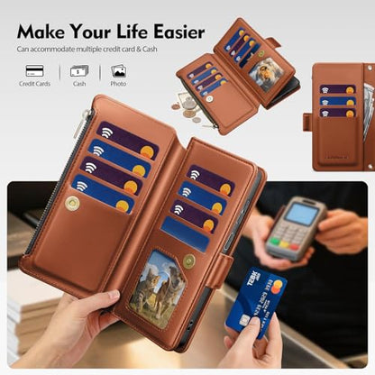 for Samsung Galaxy S26 Plus Wallet Case with Card Holder RFID Blocking PU Leather Zipper Phone Case Flip Folio Protective Cover Wrist Strap Credit Card Slots Kickstand Men Women,Light Brown - color: Light Brown, size: Samsung Galaxy S26 Plus - 6.7"