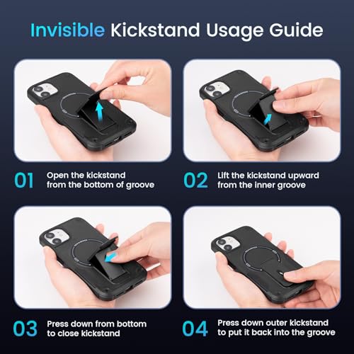 Caka for iPhone 11 Case, iPhone 11 Phone Case with Stand Black | Compatible with MagSafe, Built-in Hidden Kickstand, Solid Protective Dual-layer TPU+PC Shockproof Magnetic Phone Cover - color: Black