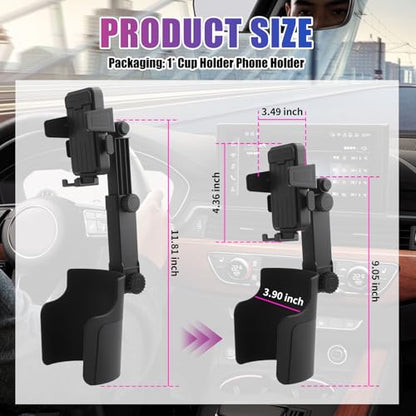 2-in-1 Cup Holder Phone Holder,Upgraded Version Cup Holders Phone Mount with Long Arm & 360° Adjustable,Cups Phones Holders for Car Accessories Fit 4.7-7 inches Phones,Squeeze & Insert