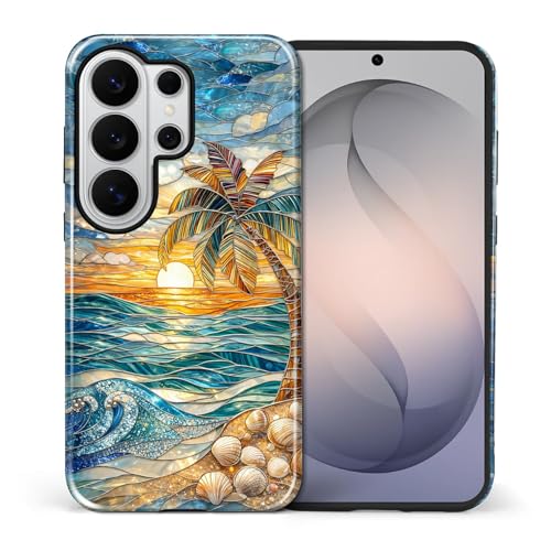 for Samsung Galaxy S26 Ultra Case, Shockproof 2-in-1 Double Protective Cover for Women Girls Men Boys, Exquisite Design Anti Scratch Stylish Phone Case Aesthetic, Stained Glass Beach Palm - color: Stained Glass Beach Palm, size: Galaxy S26 Ultra