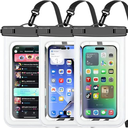 Famoby 3 Pack White Waterproof Phone Pouch, Phone Waterproof Case,Cell Phone Dry Bag,Protection Level: IP68,Beach Cruise for iPhone,Samsung,and More,Lanyard Included,(Fits Up to 8.3"),White - color: Multicolor,A,White
