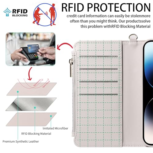 for iPhone 16 2-in-1 Magnetic Crossbody Wallet Case + Wrist Strap | Wireless Charging After Wallet Removal, Detachable Crossbody/Wrist Straps, Landscape Stand, Card Holder and Zipper Pocket - color: Cream apricot, size: iPhone 16