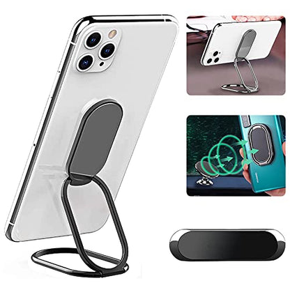 Phone Ring Holder Finger Kickstand, Foldable 360° Rotation Cellphone Grip for Desk, Office Desktop, Cell Phone Stand Compatible with iPhone iPad Smartphones Tablets (with Magnetic Car Mount) - color: Dark Grey