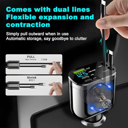 Ankuee Retractable 4-in-1 Car Charger with Dual USB-C Cables