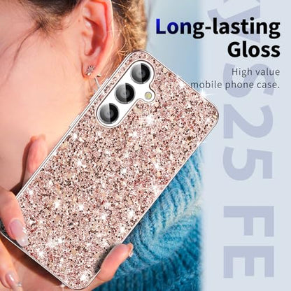 S25 FE Glitter Case for Samsung Galaxy S25 FE 5G Phone Case for Women Girls, Slim Ultra Thin Matte Back Shockproof Protective Cover for Samsung S25 FE 5G, Crystal Bling Case, 2025 (Rose Gold) - color: Rose Gold
