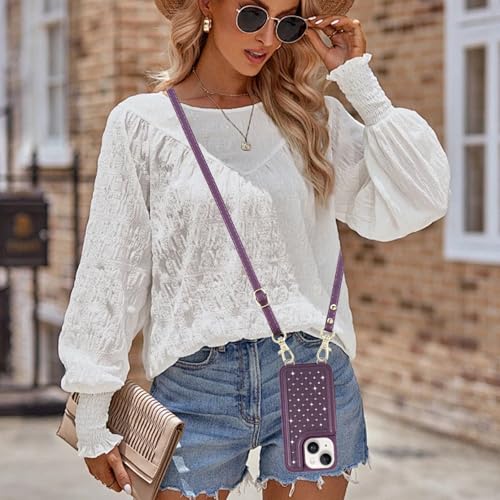 for iPhone 11 Wallet Case with Card Holder Slots and Strap, RFID Blocking Magnetic Flip Folio Cover, Crossbody Purse Protection Case with Kickstand,Deep Purple Diamond - color: Deep Purple Diamond, size: iPhone 11(6.1")