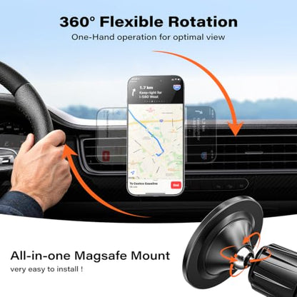 A2C for MagSafe Car Vent Mount, One-Piece Metal Hook Magnetic Vent Holder