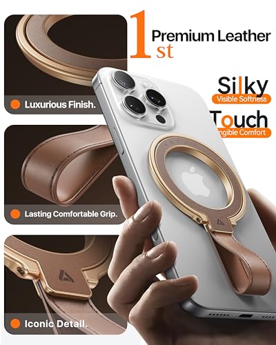 andobil 2026 Premium Leather Magnetic Phone Grip Holder for MagSafe, Stable - color: brown