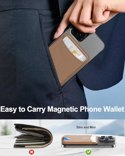 Miroddi for MagSafe Wallet, 4 Cards Holder, Stronger Magnetic Phone Wallet - color: Brown