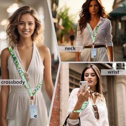 Phone Lanyard Wrist Strap Crossbody Adjustable, Cell Phone Lanyard for Around The Neck Shoulder Wristlet Strap - color: Green Floral