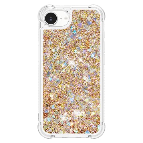 Bling Glitter Case for Apple iPhone 16e.Liquid Gold | Soft TPU Sparkly Flowing Liquid Floating Clear Case for Women Girls Cover for Apple iPhone 16e - color: Gold