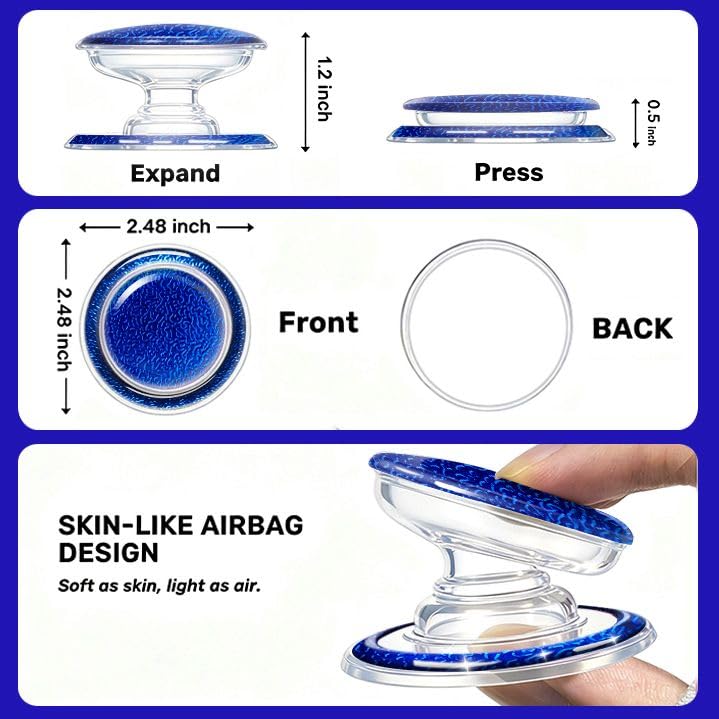 Magnetic Phone Grip, Magnetic Collapsible Expandible Mobile Phone Grips Stand Holder for iPhone 17 16 15 14 13 12 Series, Sparkly Transparent Blue