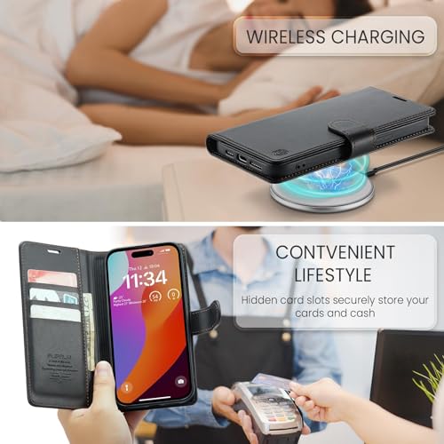 FLIPALM Card Holder Wallet Case for iphone 17e, Black | Card Holder, RFID Blocking, PU Leather Folio Flip, Kickstand, Protective Shockproof Cover - color: Black