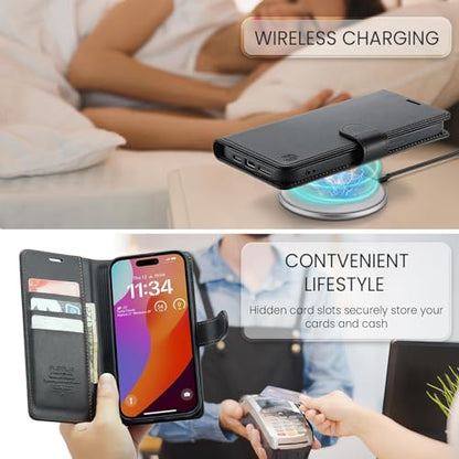 FLIPALM Card Holder Wallet Case for iphone 17e, Black | Card Holder, RFID Blocking, PU Leather Folio Flip, Kickstand, Protective Shockproof Cover - color: Black