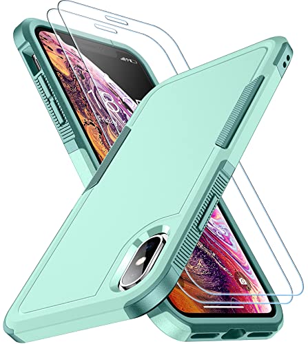 SPIDERCASE for iPhone Xs Max Case, [10 FT Military Grade Drop Protection] [2 pcs Tempered Glass Screen Protector] Shockproof Airbag Cushion Protective Case for iPhone Xs Max 6.5” (Light Green) - color: Light Green