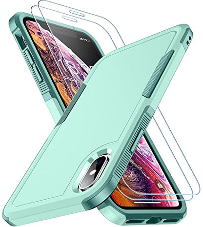 SPIDERCASE for iPhone Xs Max Case, [10 FT Military Grade Drop Protection] [2 pcs Tempered Glass Screen Protector] Shockproof Airbag Cushion Protective Case for iPhone Xs Max 6.5” (Light Green) - color: Light Green