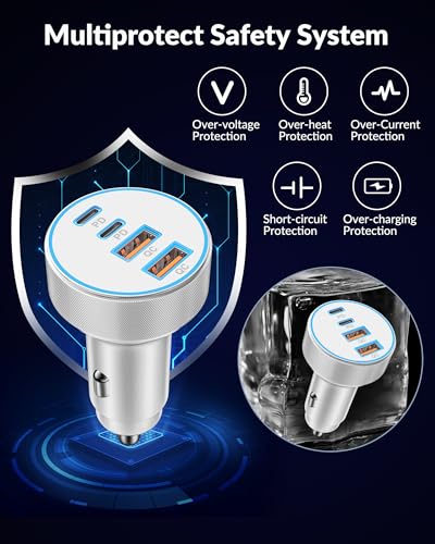 iPhone 18 17 16 Car Charger Fast Charging, 90W 4Port USB C Fast Car Charger - color: White