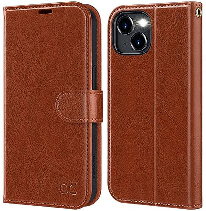 OCASE Compatible with iPhone 15 Wallet Case, PU Leather Flip Folio Case with Card Holders RFID Blocking Kickstand [Shockproof TPU Inner Shell] Phone Cover 6.1 Inch 2023, Brown - color: Brown