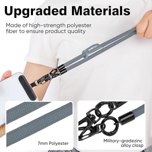 Phone Lanyard, Adjustable Wrist Strap, 2 Pads, Anti Theft Lanyard Crossbody, Multifunctional Cell Phone Neck Strap - color: Gray