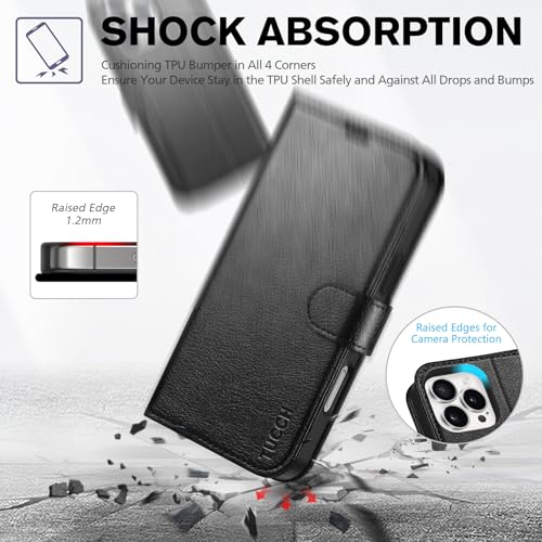 TUCCH Wallet Case for iPhone 16 Pro Max (6.9"), Flip Stand, Textured Black | RFID Blocking, 4 Card Holders, Kickstand, PU Leather, Shockproof TPU Shell, Magnetic Closure, Protective Folio Cover - color: Textured Black