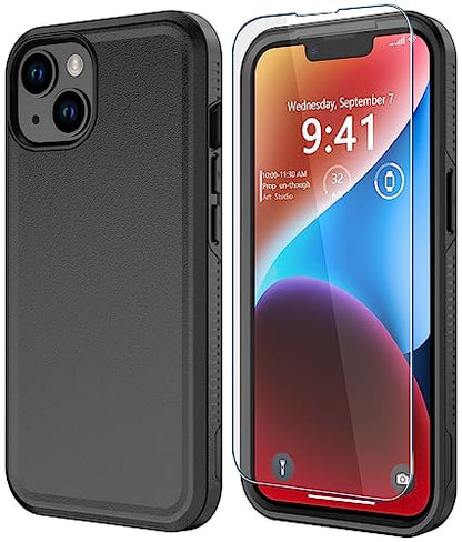 Diverbox for iPhone 14 case [Shockproof] [Dropproof] [Tempered Glass Screen Protector ],Heavy Duty Protection Phone Case Cover for Apple iPhone 14 (Black-2in1) - color: BLACK-2in1