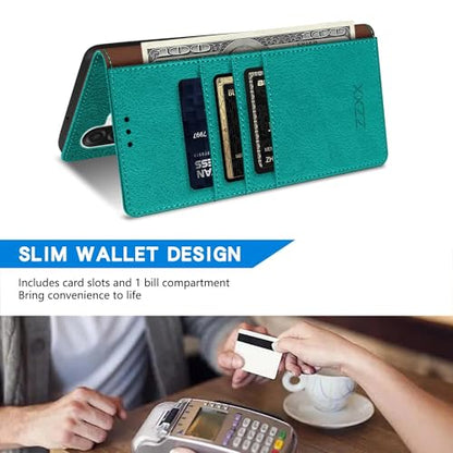 ZZXX for Samsung Galaxy A17 5G Wallet Case with [RFID Blocking] Card Slot Kickstand Magnetic Closure PU Leather Flip Fold Protective Phone Case for Samsung Galaxy A17(Lake Blue-6.7 inch) - color: Lake Blue