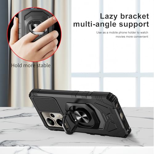 Phone Case for Cricket Outlast 5G/ATT Motivate Pro 5G with Screen Protector | AT&T Motivate Pro 5G Phone Case Magnetic Ring Stand Design,Dual Layer Shockproof Military Grade Protection Black