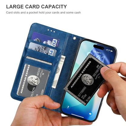 Bocasal Detachable Wallet Case Card Holder for iPhone 17 Pro, Blue | RFID Blocking Kickstand Card Slots Holder PU Leather Magnetic Shockproof Wrist Strap Removable Flip Protective Cover 6.3 inch - color: Blue