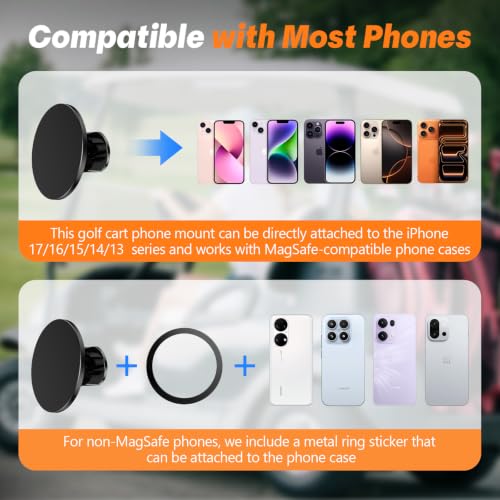 Strong Magnetic Golf Cart Phone Holder, 360° Rotatable Phone Mount, Compatible with MagSafe iPhone 17/16/15/14/13 Pro/Max/Plus, Must-Have Golf Accessories for Golfers Men