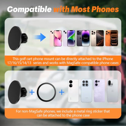 Strong Magnetic Golf Cart Phone Holder, 360° Rotatable Phone Mount, Compatible with MagSafe iPhone 17/16/15/14/13 Pro/Max/Plus, Must-Have Golf Accessories for Golfers Men