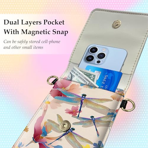 Small Crossbody Bags for Women Touchscreen Cell Phone Bag Cross Body Purses with adjustable Strap,Gifts For Teenage Girls - color: Dragonflies with Rainbow Wings